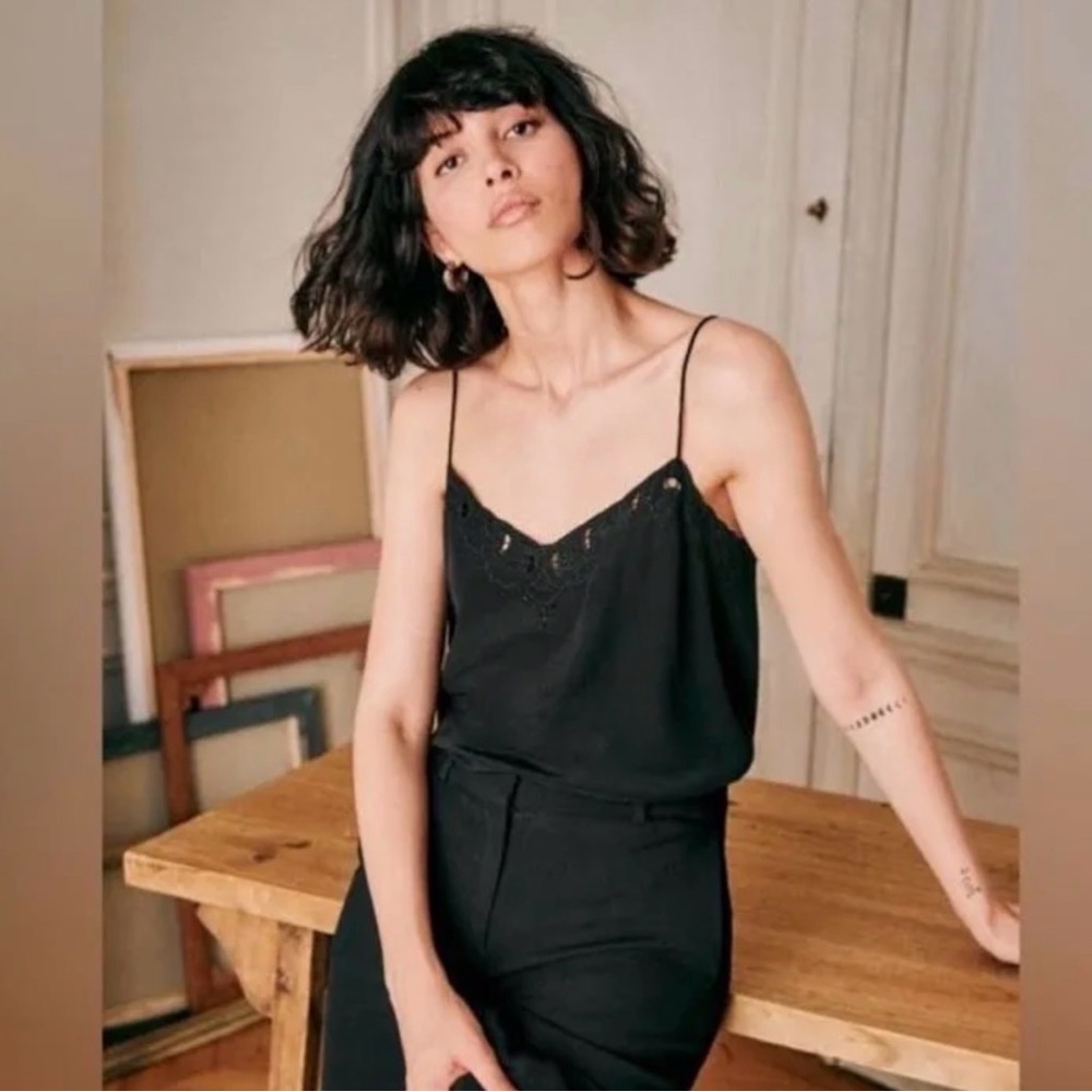 Sezane 100% Silk Black Camisole Paloma Top